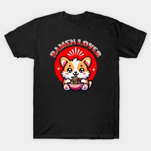 Kawaii Corgi Eating  Ramen T-Shirt